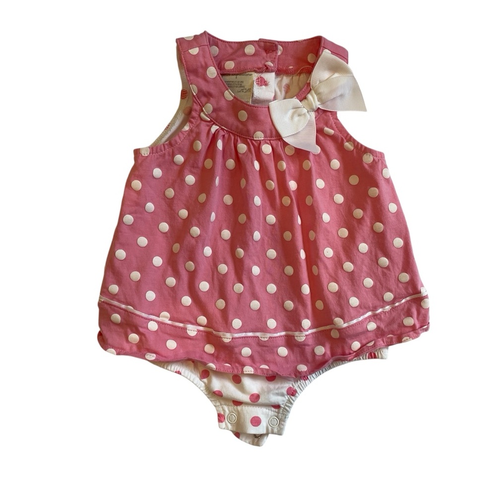Pink and white polkadot baby dress, size 6-9 months, First Impressions EUC